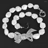 Chaînes pour femmes 19 "16x22mm blanc Keshi perle CZ pendentif collier