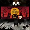 1pc, Happy Halloween Garage Banner (157in*71in/400cm*180cm) Blood Skull Black Cat Pumpkin Pattern Garage Door Decoration, Polyester With Holes With Rope Hanging