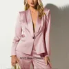 Women's Two Piece Pants Suit Satin Shawl Collar 1 Button Luxury Birthday Prom Custom Slim Dress Sets Female Set Woman 2 Pieces