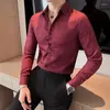 Men's Casual Shirts White Elegant Mens Clothing 2023 Fashion Korean Gentleman For Claret Red Black Business Blouse Work Office Wear Slim