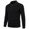 Herrtröjor Högkvalitativa män Pullovers Half Zipper Autumn Wid Down Collar Sweater Fashion Slim Fit Solid Stickover Pullover Mens