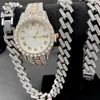 Chaînes 3pcs Hip Hop Bijoux pour hommes Femmes Iced Out Montre Colliers Bracelet Bling Miama Cubain Collier Diamant Or Initial Charms233L