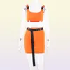 Tvådelklänning Neon Women 2 Set Square Collar Low Cut Buckle Backless Crop Tops Midjebältet Chic kjol Autumn Street PCS Outfits8969687