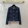 Women's Jackets Heavy Industry High Quality Round Neck Gold Button Thin Denim Coat For Women Autumn Long Sleeve Short Top