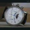 손목 시계 Tianjin Moon Phase 남자 시계 매뉴얼 크로노 그래프 기계 시계 M199S 가죽 방수 사파이어 거울