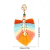 Bohemia Hair Ball Keychains Beach Shell Pompom Tassel Key Chain Rings Colorful Keyring for Women Bag Hanging Pendants Decoration