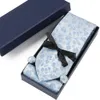 Neck Ties Fashion Brand Design Tie Handkerchief Cufflinks Set For Men Silk Necktie Holiday Gift Black Blue Suit Accessories Wedding Cravat 231013