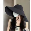 Chapeaux à large bord pour femmes, grand avec corde coupe-vent, chapeau de protection contre les UV, casquette vide, visage et cou en plein air