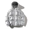 Parkas pour hommes noir brillant manteaux et veste pour hommes Harajuku coton rembourré à capuche brillant Jaqueta Masculina unisexe vêtements d'hiver 231017