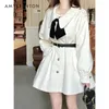 Mulheres misturas de lã doce menina casaco de lã moda coreana capa casacos para mulheres inverno kawaii arco boneca colarinho branco elegante 231018