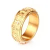 Anel de mantra budista sânscrito para homens e mulheres, giratório, dourado e prateado, aço inoxidável 316l, joia de budismo, anel de gota