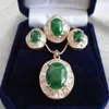 Emerald Green Jade 18KGP Cubic Zirconia Pendant Necklace Earrings Ring Set306E