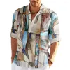 Męskie koszule na swobodne koszulę na męskie topy Henley długie rękawy 3D sztuka graficzna odzież mody projektant odzieżowy Hawajski