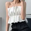 Tanques de mujer Sexy Camis sin tirantes Mujeres Estilo francés Blanco Elegante Pliegues Diseño Moda Slim Ladies Madura Todo Partido Crop Tops Vintage