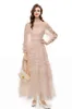 Women's Runway Dresses O Neck Long Sleeves Tiered Ruffles Sequined Elegant Designer Party Prom Evening Vestidos Gown