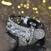 Merk band Luxe Diamanten Sleutelhangers Sieraden 925 Sterling Zilver Wit Clear Topaz CZ voor Vrouwen Bruiloft Vintage Ring207v