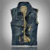 찢어진 Jean Jacket Mens Denim Vest Plus Size M -6XL 청바지 웨이스트 코트 남성 카우보이 브랜드 민소매 재킷 Male245K