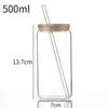 Garrafa de vidro por atacado do armazém dos EUA CA com tampa de bambu com palha 16 onças 500 ml garrafa de bebida de água jarra de vidro copo de suco garrafa de leite
