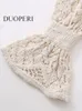 Womens Knits Tees DUOPERI Women Fashion Beige Hollow Out Cropped Knitted Hoodies Sweater Vintage Hooded Neck Long Sleeves Female Chic Lady Tops 231018