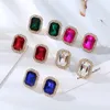 Ohrstecker, elegant, mehrfarbig, Fuchsia, Kristallglas, quadratisch, für Mädchen, Damen, geometrischer Schmuck