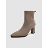 Сапоги, весна-осень 2023, женские замшевые кожаные туфли на массивном каблуке, короткие женские эластичные туфли в стиле ретро