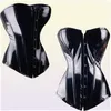 Sexy Black PVC Overbust Corset Steampunk Basque Lingerie Top Goth Rock Corset Sexy Leather Waist Trainer Corset for women Y111927511825