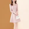 Casual Kleider EVNISI Frauen Elegante Tweed Kleid Gestickte Flares Büro A-linie Oansatz Schlank Party Vestido Herbst Winter