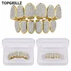 Europa und Amerika Hip Hop Iced Out CZ Gold Zähne Grillz Caps Oben Unten Diamant Zähne Grillzs Set Männer Frauen Grills235t