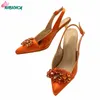 Dress Shoes 2023 African Selling Special Pointed Toe Ladies Orange Sandals And Bag Set Two-piece Women In Wedding Party