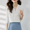 Kvinnor BLOUSES SPRING Autumn 2023 Korean Fashion V Neck Long Sleeve White Blouse Kvinna Satin Women S-XXL Loose Elegant Tops