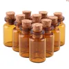 Toptan 50pcs 1ml Amber Mini Cam Şişeler Minik Kavan Flakonları ile Cork Durdurucu Diy Craftgood Miktar Afchs