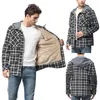 Vestes pour hommes Veste à capuche en flanelle pour hommes Casual Épaissir Chemise doublée en polaire à manches longues Plaid Travail Boutonné Manteau d'hiver chaud