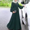 エスニック服の女性イスラム教徒のソリッドカラー服ロングスリーブフリルドレスラマダンイスラム祈りシフォンヒジャーブフォーマルドレス