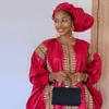 Ethnic Clothing African Red Boubou Bazin Riche Wedding Bride Dress 2023 Latest Nigerian Mali Mix Size Dashiki With Gold Dust Embroidery Gown