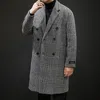Men's Wool Blends Casual Double Breasted Men's Wool Overcoat Winter Houndstooth Jacket Men Turn-down Collar Long Woollen Wind Coat 231017