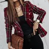 Abiti da donna WYBLZ Office Ladies Colletto dentellato Plaid Donna Blazer Doppio petto Giacca autunnale 2023 Casual Tasche Cappotto femminile