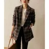 Costumes pour femmes femmes Plaid laine blazers droits automne hiver simple boutonnage veste en laine costume manteau