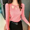 Pulls pour femmes rouge coréen haut automne hiver bureau dame pull pull doux évidé femmes pull tissu