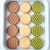 Baking Moulds 3Pcs/Set Waffle Cookie Cutter Biscuit Mold Corrugated Flower Pattern Round Shape 3D Hand Pressure ABS Plastic Fondant Cake Tools 231018