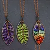 Pendant Necklaces Leaf Reiki Healing Stones Necklaces 7 Chakra Crystal Tree Of Life Colorf Natural Gemstone Leaves Pendum Pendant Neck Dhuzb