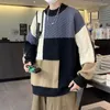 Maglioni da uomo lavorati a maglia per uomo Giacca girocollo Abbigliamento uomo Cappotto con giunture nere Pullover Colletto tondo Top Collo Maletry X Stile coreano