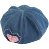 Chapeaux en Denim pour petites filles, chapeau octogonal, mode d'automne, béret décoratif, casquette pour enfants filles, mignon Patch en forme de cœur, Patchwork de peintre