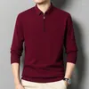 Camisolas masculinas Minglu Lã Polo Primavera Outono Computador Malha Manga Longa Cor Sólida Turn Down Collar Zipper Homem