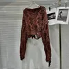 Women's Sweaters Brown Hole Cable Knit Sweater Worn-out Rough Pattern Knitting Y2K Tops Pullovers