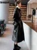 Couro feminino falso couro nerazzurri primavera preto oversized longo impermeável couro trench coat para mulher 2021 manga longa solta roupas de moda coreana l231018