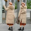 Women's Down Women Winter X-Long Hooded Faux Fur Collar Big Pocket Horn Button Coat Lady Puffer Jacket Cotton Padded Parkas Outwear Overcoat