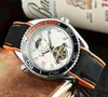 Orologi da polso Omeg per il 2023 Orologi da uomo tourbillon Quattro aghi Meccanico automatico Wastch Alta qualità Top Luxury Brand Cintura in gomma Moda fasi lunari Seamasters