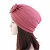 Ethnic Clothing Bowknot Turban Women Muslim Hijab Stretch Chemo Cap Cancer Hat Hair Loss Cover Head Scarf Wrap Beanies Bonnet