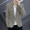 Herenpakken Luxe Mannen Blazer Merk Koreaanse Single-breasted Leisure Florla Jasje Streetwear Bloemenprint Slim Fit kostuum Homme