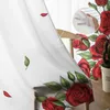 Curtain Valentine'S Day Rose Red Flowers Tulle Curtain Living Room Luxury Sheer Curtain Home Decor Chiffon Drapes Gauze Window Curtain 231018